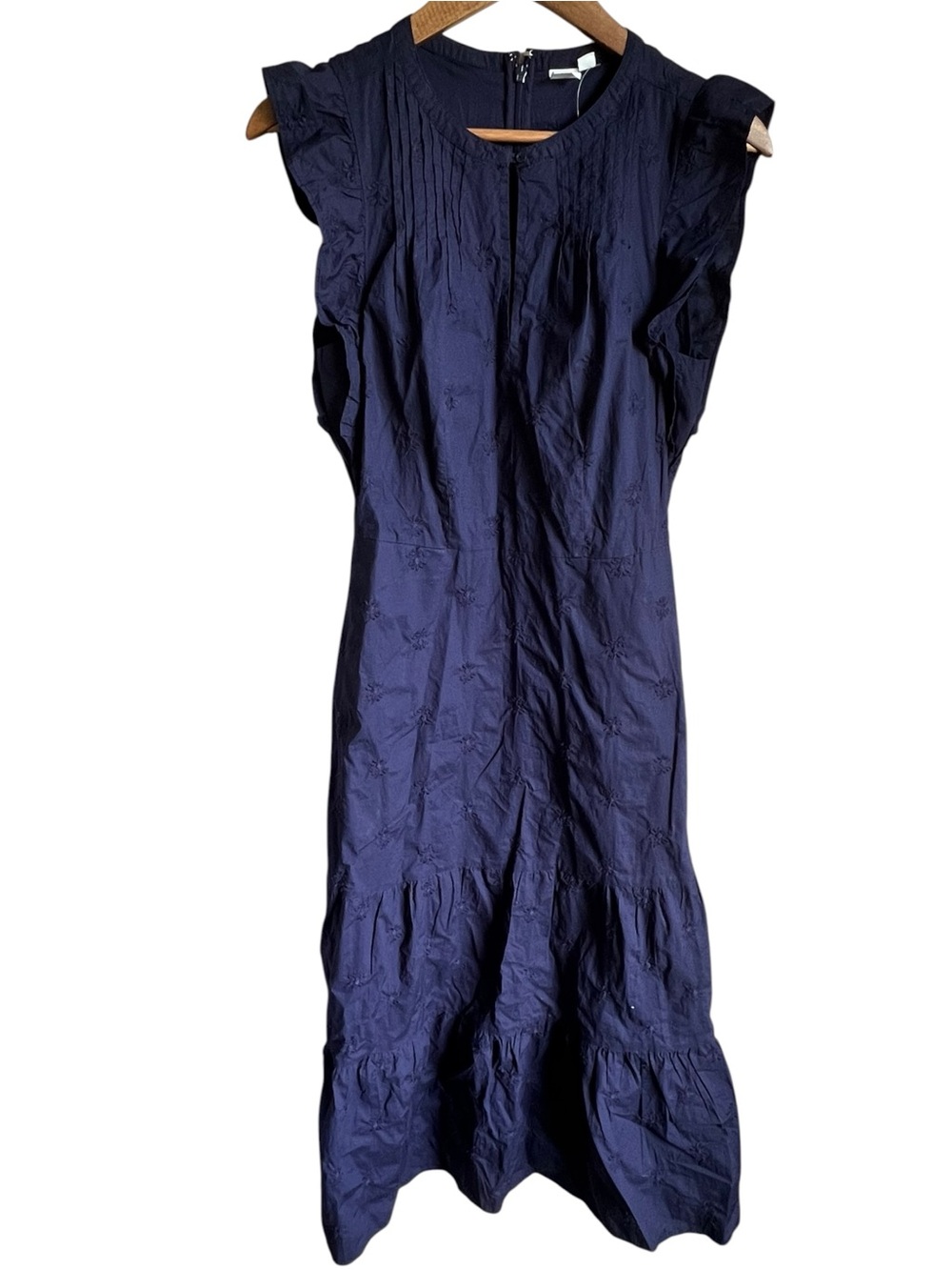 Gap Flutter Midi Dress Navy Size 4 Embroidered Cotton Cottagecore Coastal NWT